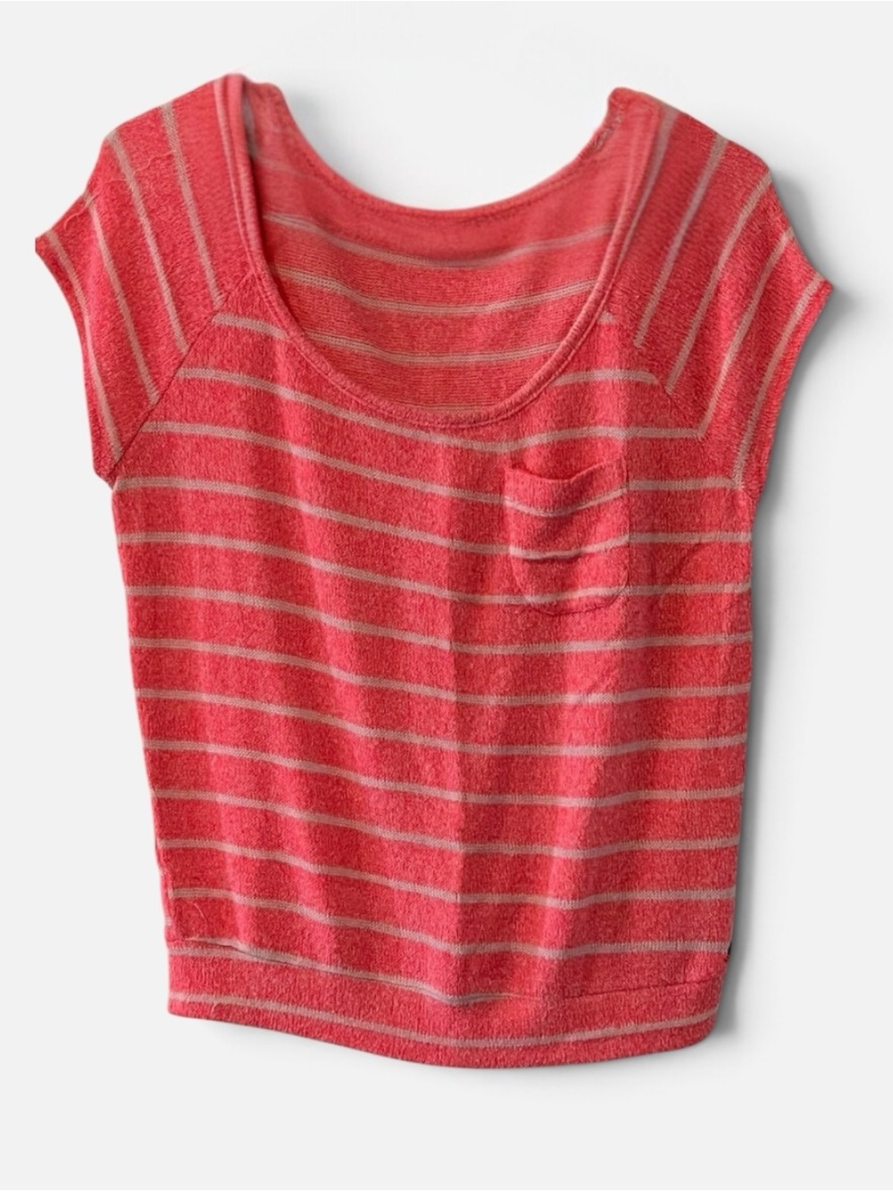 ROXY Without You Pink Coral Striped Summer Knit Scoop Neck Pocket Top Small